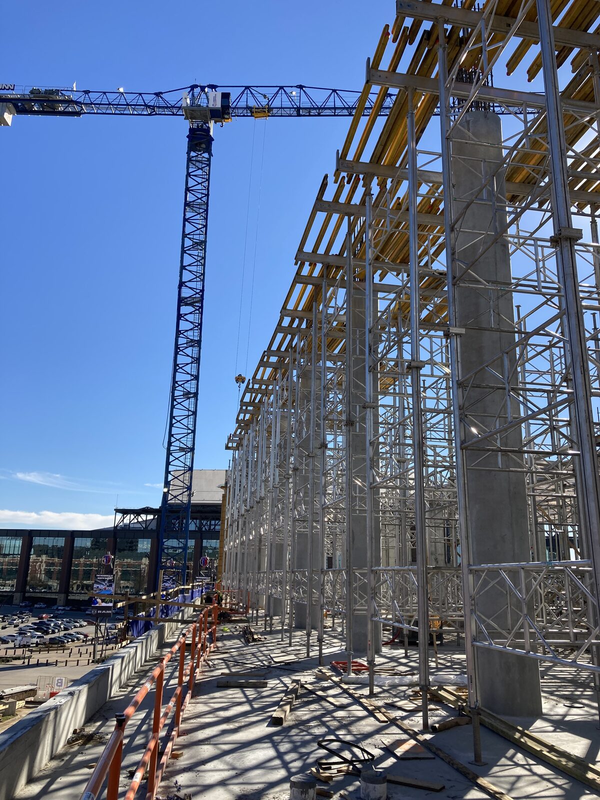 Structural steel erection on a large commercial construction project
