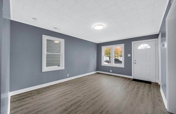 New plank flooring in a renovated Hammond IN living room